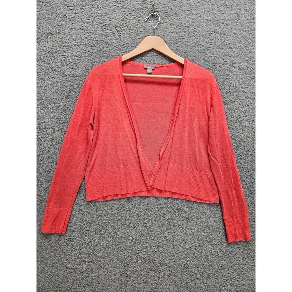 J. Jill Cardigan Small Petite Coral Open Front Cropped Linen Blend Shrug Sweater